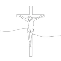 Wall Mural - Jesus on the cross drawn by one line. Christian symbol. Vector illustration