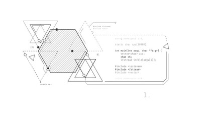 Wall Mural - looped animation of abstract code and geometric shapes hud element.