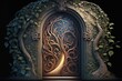 © Kaleb - Magic door, door to fantasy dimension, branch and leaf door, digital illustration, Generative AI