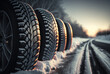 winter tires with winter profile in winter, snow and road, Generative AI