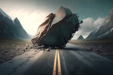 Dangerous rock fall leaves road impassable - Generative AI