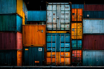 transportation logistics of international container cargo shipping in container yard, freight transp