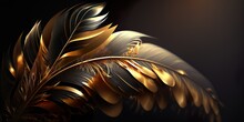 Gold Black Feather Close-up. Abstract Luxury Background