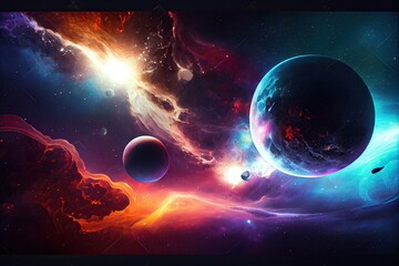 space background with nebula and fictional planets. generative ai