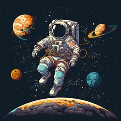 flying astronaut man. astronaut man floating. hand drawn astronaut in the space. vector illustration