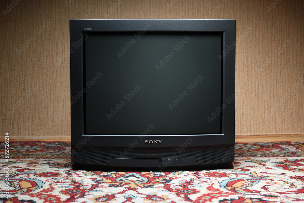 Foto Belarus, Minsk - June 03, 2019: Old TV Sony Trinitron KV-21M3