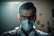 angry or evil doctor in medical cap standing, Generative AI