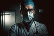 angry or evil doctor in medical cap standing, Generative AI