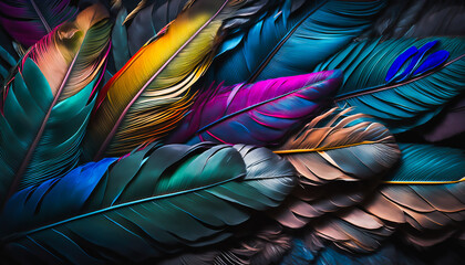 colorful feathers texture background, AI generative