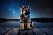German Shepard Smiling And Looking Up Generative AI