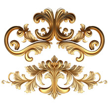 Golden Baroque Ornament On Transparent Background, 3d Set Of An Ancient Gold Ornament On A White Background. Decorative Elegant Luxury Design.golden Elements In Baroque, Rococo Style.seamless Vintage.
