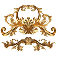 Wall Mural - Golden baroque ornament on transparent background, 3d set of an ancient gold ornament on a white background. Decorative elegant luxury design.golden elements in baroque, rococo style.seamless vintage.