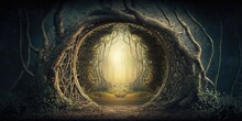 Magical Portal With Arch Made With Tree Branches In For Illustration Design Art