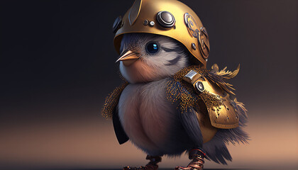 Wall Mural - Cute young bird wearing war armor AI generative