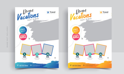 modern poster travel flyer design template bundle. editable tour poster template with brush stroke s