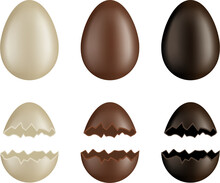 Set Of  Cocholate Easter Eggs. Full And Broken Eggs