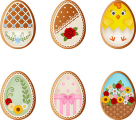 Wall Mural - set of isolatert egg shaped gingebread cookies. easter gingerbreads