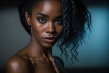 Portrait Of Black Ebony Beauty Woman With Amazing Hair. Generative Ai.