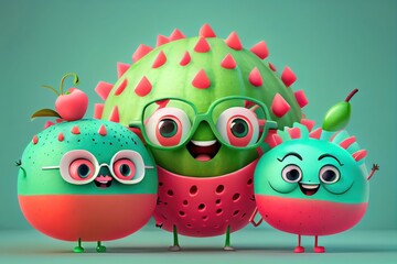 Poster - Background of a 3D Cute Watermelon Character. Created with Generative AI Technology