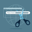 Scissor cut an address bar or link to make it shorter. Short and custom URLs.  Modern vector illustration in flat style.