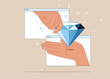 © Vadym - Diamond with two hands coming out of browser pass each other a  symbol diamond. Internet online. Flat vector illustration