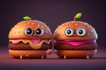 Wall Mural - Background of a 3D Cute Hamburger Character. Generative AI