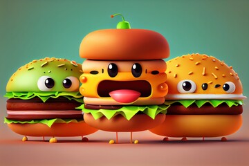 Wall Mural - Background of a 3D Cute Hamburger Character. Generative AI