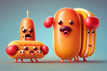 Wall Mural - Background of a 3D Cute Hot Dog Character. Generative AI