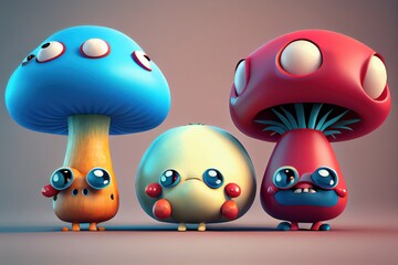 Wall Mural - Cute Mushroom Character Background. Created with Generative AI Technology