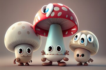 Wall Mural - Cute Mushroom Character Background. Created with Generative AI Technology