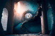 Surreal image of the clock staircase leading to the clock Generative AI