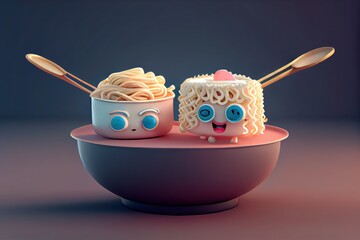 Wall Mural - Background of a 3D Cute Ramen Character. Generative AI