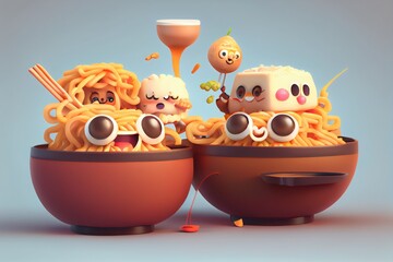 Wall Mural - Background of a 3D Cute Ramen Character. Generative AI