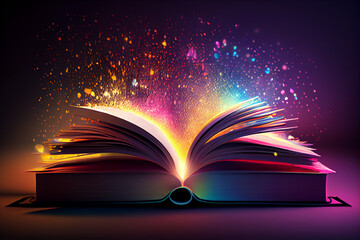 Poster -  beautiful silhouette open book  on a bright bokeh background. 