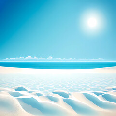 Wall Mural - illustration of a bright light beach with white sand and vivid blue sea, created with generative ai