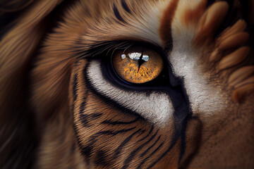 Beautiful photo of an lion eye taken at close range. 