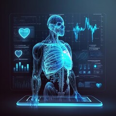 Cardiologist examine patient heart functions and blood vessel on virtual interface. Medical technology and healthcare treatme