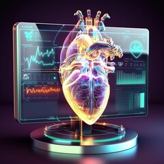 Sticker - Cardiologist examine patient heart functions and blood vessel on virtual interface. Medical technology and healthcare treatme, generative ai