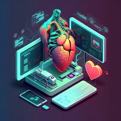 Sticker - Cardiologist doctor control robotic report electronic medical record and examine heart function of patient ,generative ai