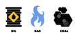 Oil, Gas, Coal. Vector energy and resources icons. Fossil fuel symbols.