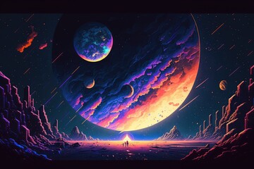 Wall Mural - pixel art space background - generative ai