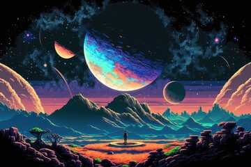 pixel art space background - generative ai