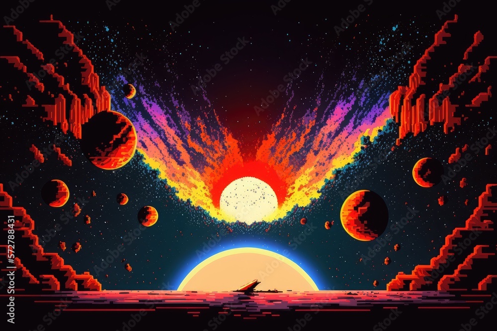 pixel art space background - generative ai Stock Illustration | Adobe Stock