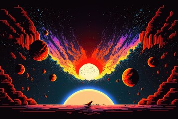 Wall Mural - pixel art space background - generative ai