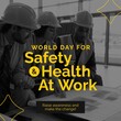 Composition of world day for safety and health at work text with workers wearing helmets