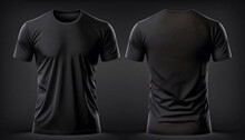 T-Shirt Short Sleeve Longline Curved Hem For Men's. For Mockup, 3d Rendering, 3d Illustration. Black Front And Back