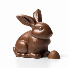 Chocolate bunny isolated on a white background. AI generated