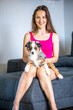 © True Pixel Art - Adorable Australian Shepherd Puppy with happpy woman. A Bundle of Fluff and Love Ready to Steal Your Heart