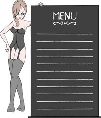 Wall Mural - Cute woman with menu board