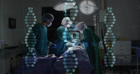 Poster - Animation of dna strand and medical data over diverse surgeons operating on patient